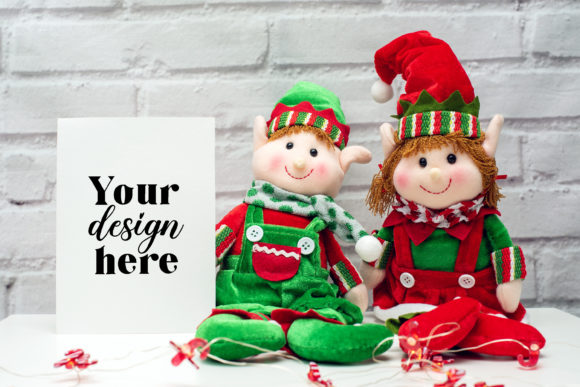 Christmas 5X7 Card Mockup. Elf Mockup 30: A Festive Graphic Design Asset for Holiday Content