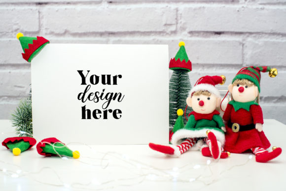 Christmas 7x5 Card Mockup. Elf Mockup 90 for Graphics and Invitations Amp