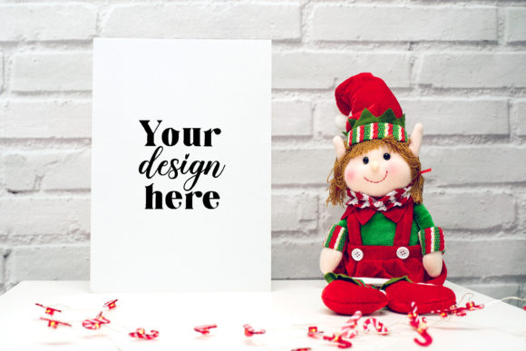 Christmas A4 Card Mockup. Elf Mockup 81 - Graphics for Invitations Amp