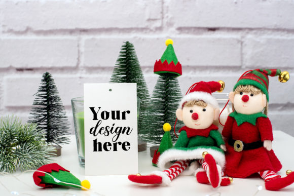 Christmas Gift Tag Mockup. Elf Mockup 92 for Graphics and Invitations Amp