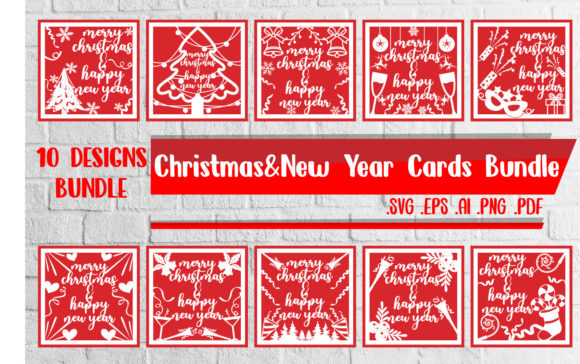 Christmas Happy New Year Card BUNDLE for Crafts and Graphics