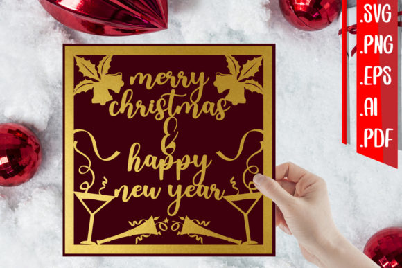 Merry Christmas Happy New Year Card - Graphics for Crafts