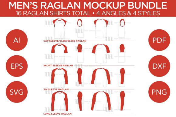 Raglan Men's Shirt Bundle - Vector Mockup for Apparel Mockups and Graphics