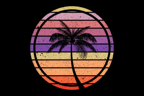Retro Sunset Palm Tree Christmas SVG for Print Templates and Graphics