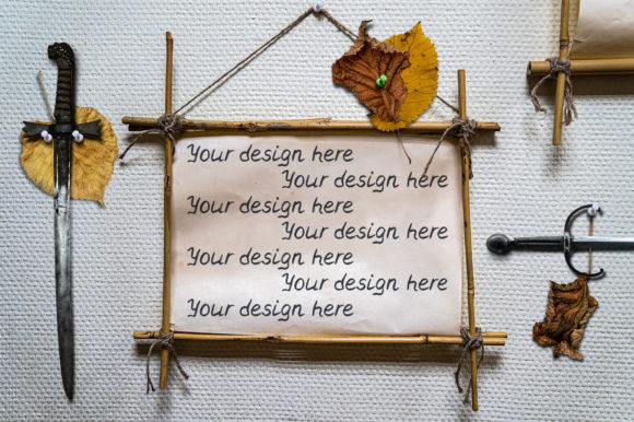 Vintage Paper Bamboo Frame Sign Mockup