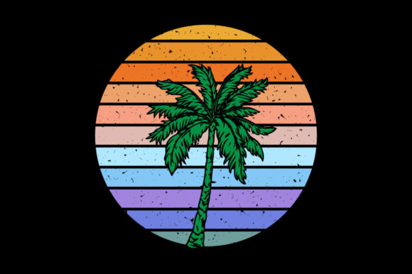 Vintage Retro Sunset Palm Tree Graphics for Print Templates