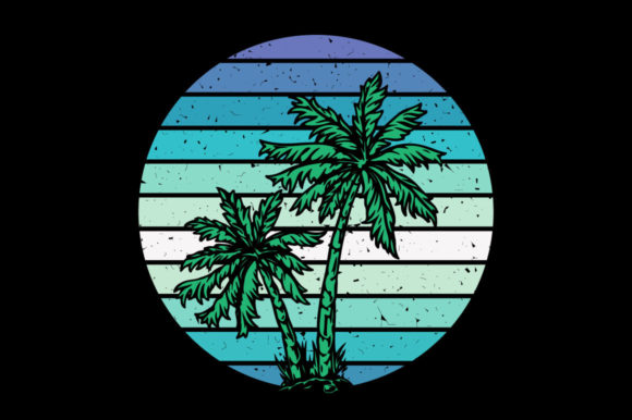 Vintage Retro Sunset Palm Tree Graphics for Print Templates