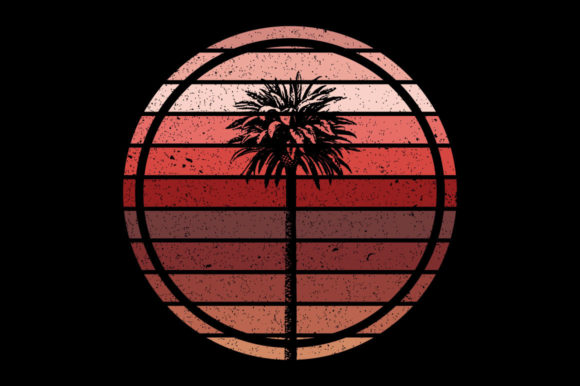 Vintage Retro Sunset Palm Tree, Reindeer Graphics for Print Templates