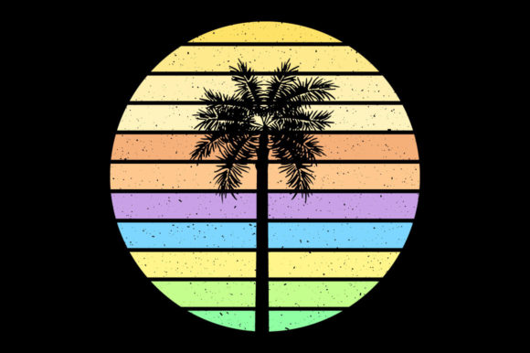 Vintage Sunset Palm Tree Graphics for Print Templates