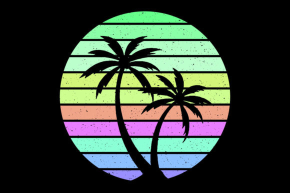 Vintage Sunset Palm Tree Graphics for Print Templates